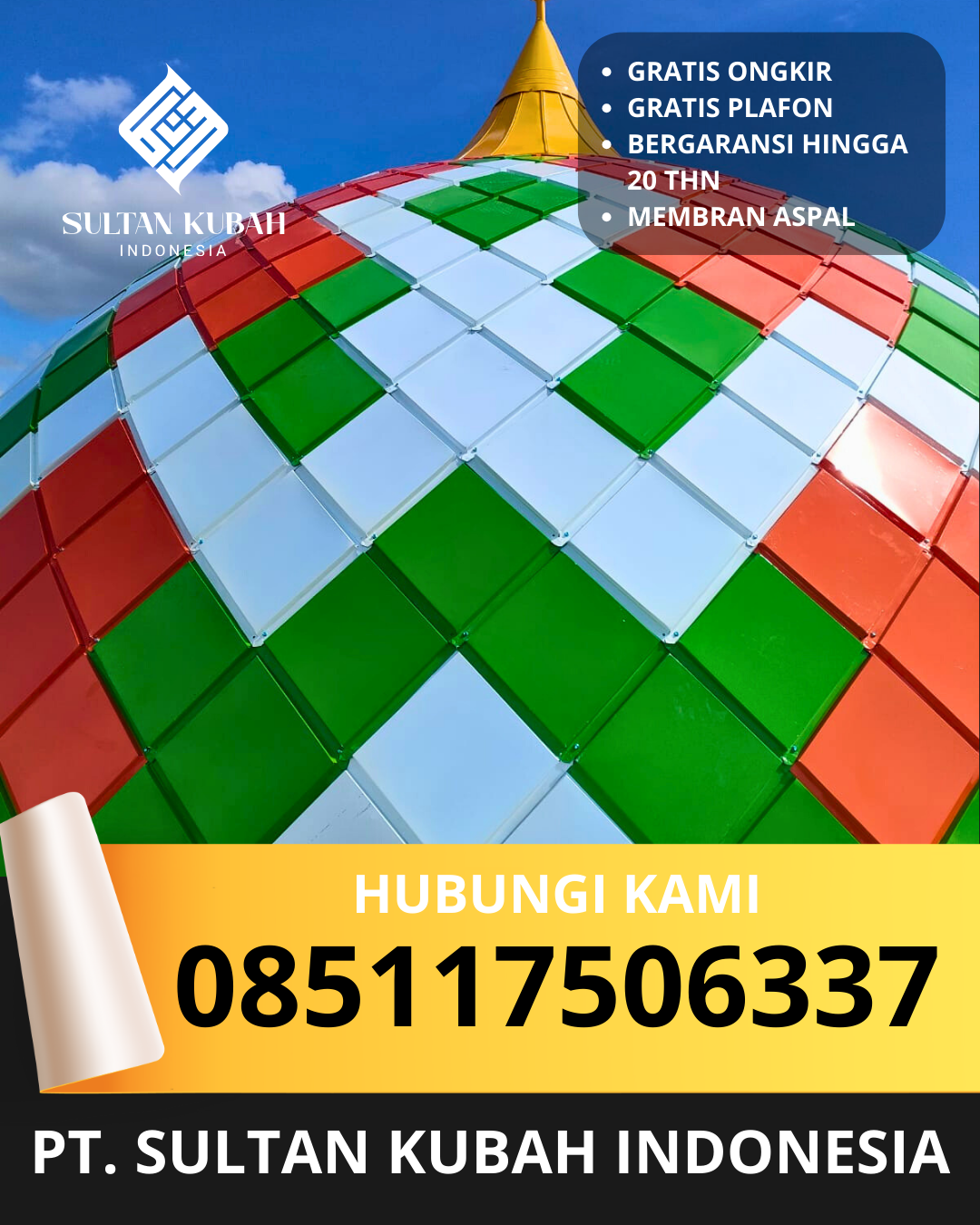 JUAL KUBAH MASJID GALVALUM PREMIUM DI KEC. PALEMBANG ILIR TIMUR, KOTA PALEMBANG (WA: 085117506337)