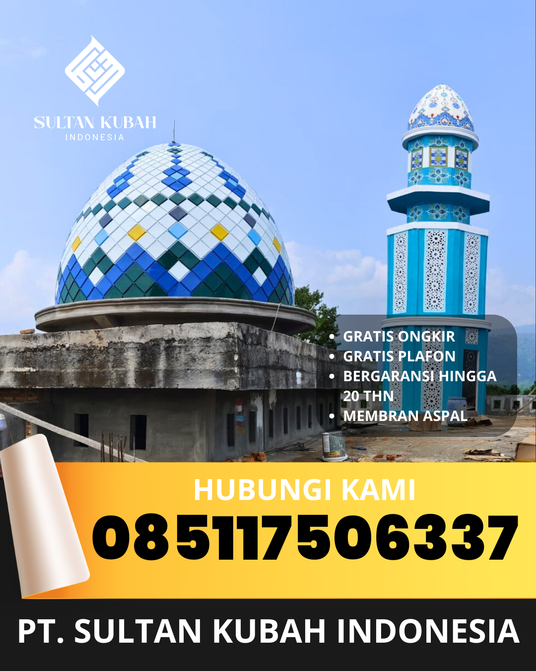 JUAL KUBAH MASJID GALVALUM TAHAN LAMA DI KEC. WONOSARI, KAB. GUNUNGKIDUL (WA: 085117506337)