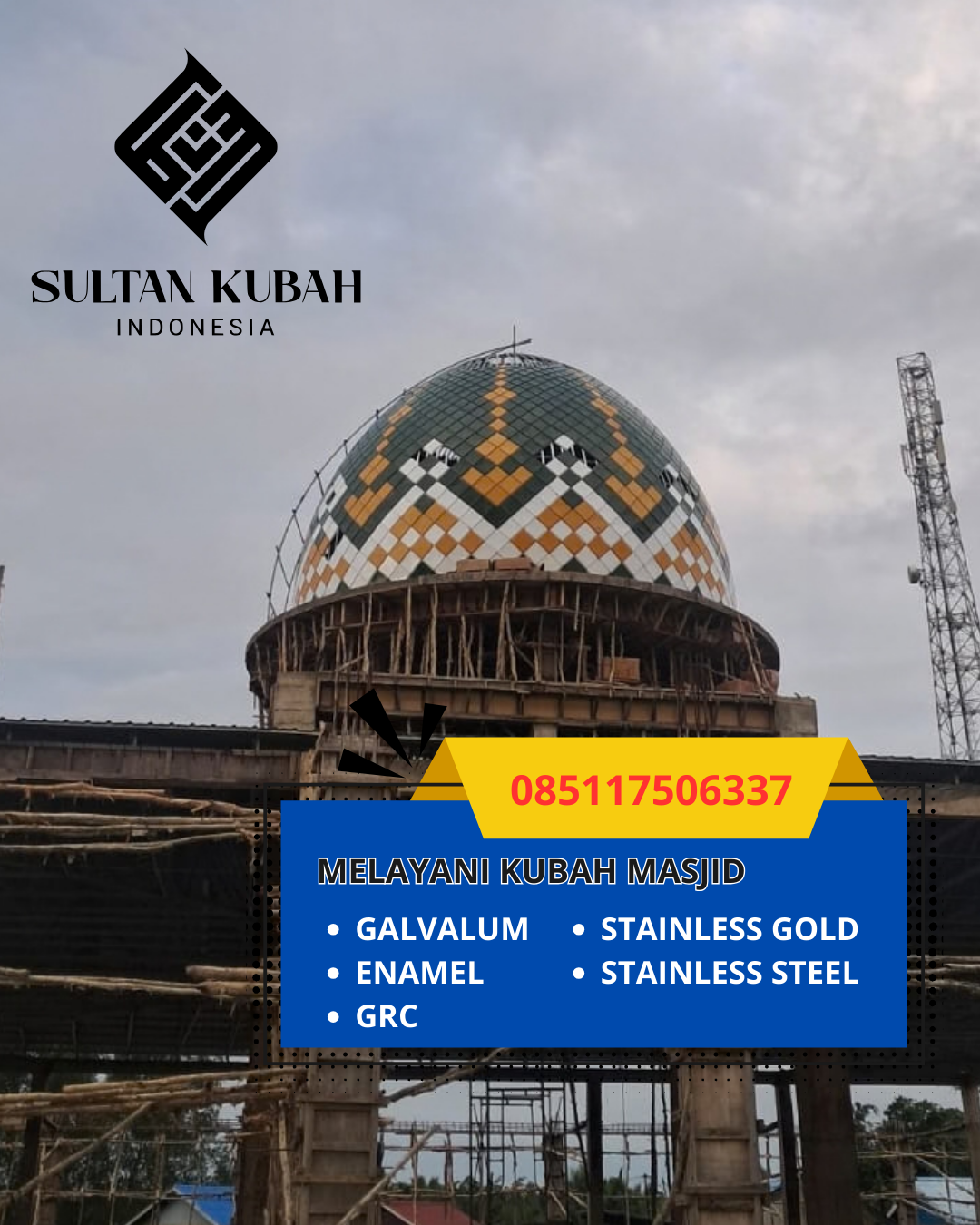 KUBAH MASJID DESAIN ELEGAN DI KECAMATAN KEBUMEN, KABUPATEN KEBUMEN, JAWA TENGAH (WA: 085117506337)