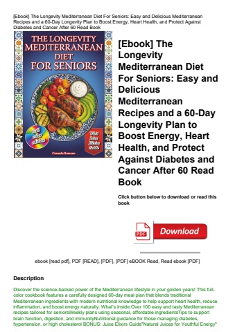 [ebook] the longevity mediterranean diet for seniors easy and delicious mediterranean recipes and a