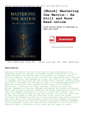 [ebook] mastering the matrix be still and know read online