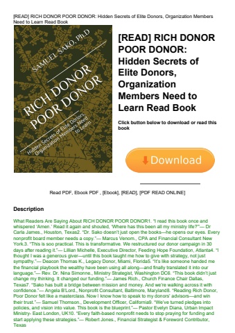 [read] rich donor poor donor hidden secrets of elite donors  organization members need to learn read
