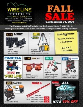 Wise Line Tools Fall Sale 2020