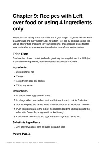 Chapter 9 Recipes with Left over food or using 4 i 5c9aa8997f4a4750af78fe022ebfb648