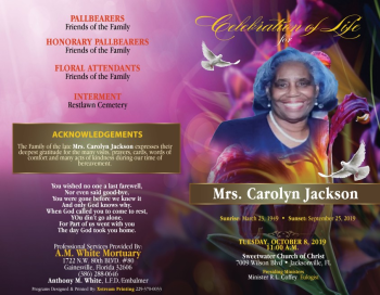 Celebration of Life - Carolyn Jackson - AM White Mortuary