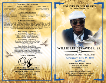 2020 - Mr. Willie Lee Strawder, Sr. - Funeral Obituary Layout - A.M White Mortuary 