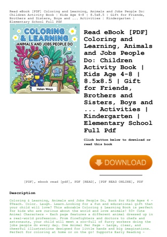read ebook [pdf] coloring and learning  animals and jobs people do children activity book  kids age