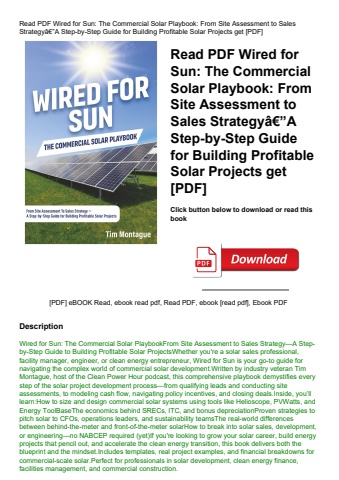 read pdf wired for sun the commercial solar playbook from site assessment to sales strategyã¢â€â”a s