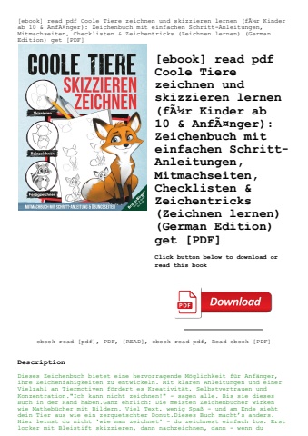 [ebook] read pdf coole tiere zeichnen und skizzieren lernen (fãƒâ¼r kinder ab 10 & anfãƒâ¤nger) zeic