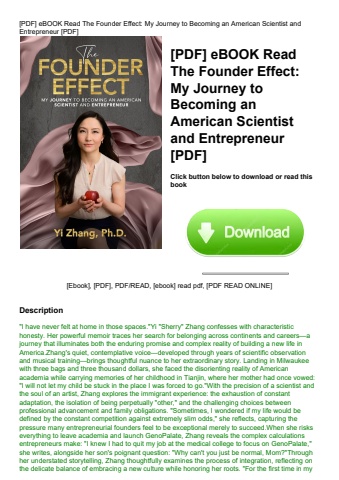 [pdf] ebook read the founder effect my journey to becoming an american scientist and entrepreneur [p
