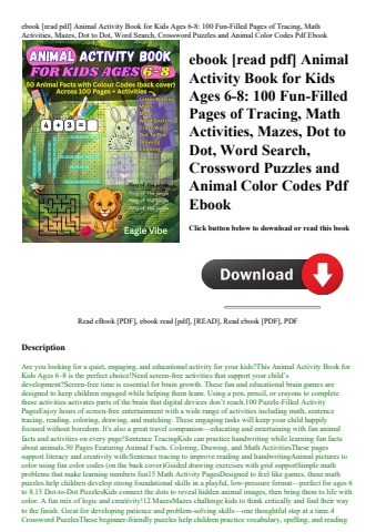 ebook [read pdf] animal activity book for kids ages 6-8 100 fun-filled pages of tracing  math activi