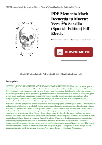pdf memento mori recuerda tu muerte versiãƒâ³n sencilla (spanish edition) pdf ebook