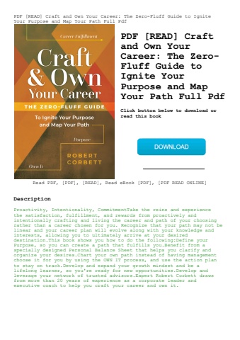 pdf [read] craft and own your career the zero-fluff guide to ignite your purpose and map your path f