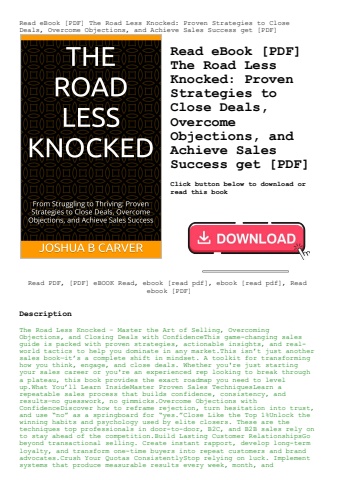 read ebook [pdf] the road less knocked proven strategies to close deals  overcome objections  and ac