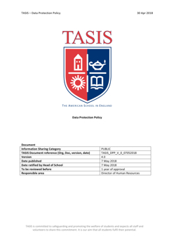 TASIS Data Protection Policy