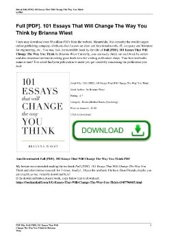 Full [PDF]. 101 Essays That Will Change The Way You Think by Brianna Wiest