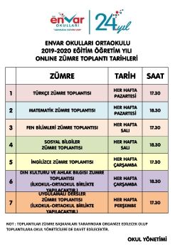 ZÜMRE TOPLANTI TARİHLERİ (ORTAOKUL)