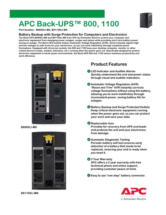 Microsoft PowerPoint - Back-UPS BX800LI-MS_BX1100LI-MS Specification Sheet.ppt [Compatibility Mode]