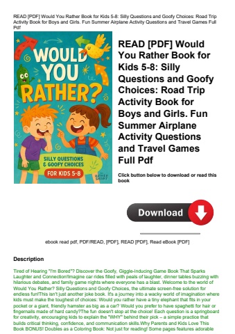 read [pdf] would you rather book for kids 5-8 silly questions and goofy choices road trip activity b