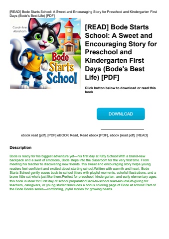 [read] bode starts school a sweet and encouraging story for preschool and kindergarten first days (b