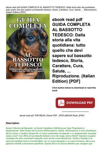 ebook read pdf guida completa al bassotto tedesco dalla storia alla vita quotidiana tutto quello che