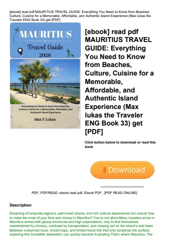 [ebook] read pdf mauritius travel guide everything you need to know from beaches  culture  cuisine f