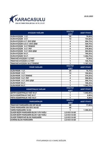 Fiyat Listesi 10012025