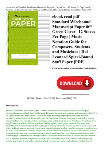 ebook read pdf standard wirebound manuscript paper ã¢â€â“ green cover  12 staves per page  music not