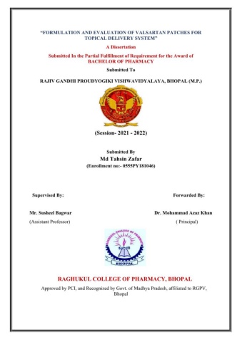 MD TAHSIN ZAFAR  B PHARMA 7th SEM 2022 (THESIS)