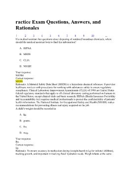 ractice Exam Questions and rationales