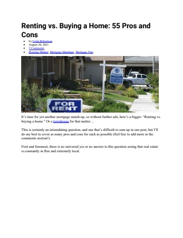 Rent vs Buy 55 Pros and Cons