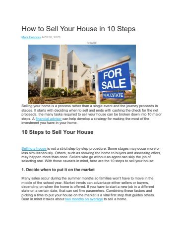 How to Sell Your House in 10 Steps