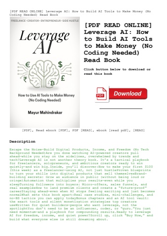 [pdf read online] leverage ai how to build ai tools to make money (no coding needed) read book