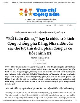 “Bất tuân dân sự” hay là chiêu trò kích động, chống phá Đảng, Nhà nước của các thế lực thù địch, phản động và cơ hội chính trị - ĐẤU TRANH PHẢN BÁC LUẬN ĐIỆU SAI TRÁI, THÙ ĐỊCH - Tạp chí Cộng sản