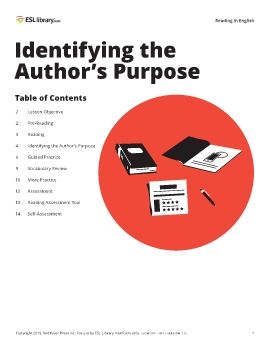 Identifying the Author Purpose – Reading in English – ESL Library