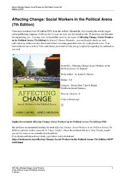 Affecting Change: Social Workers in the Political Arena (7th Edition) by Karen S. Haynes