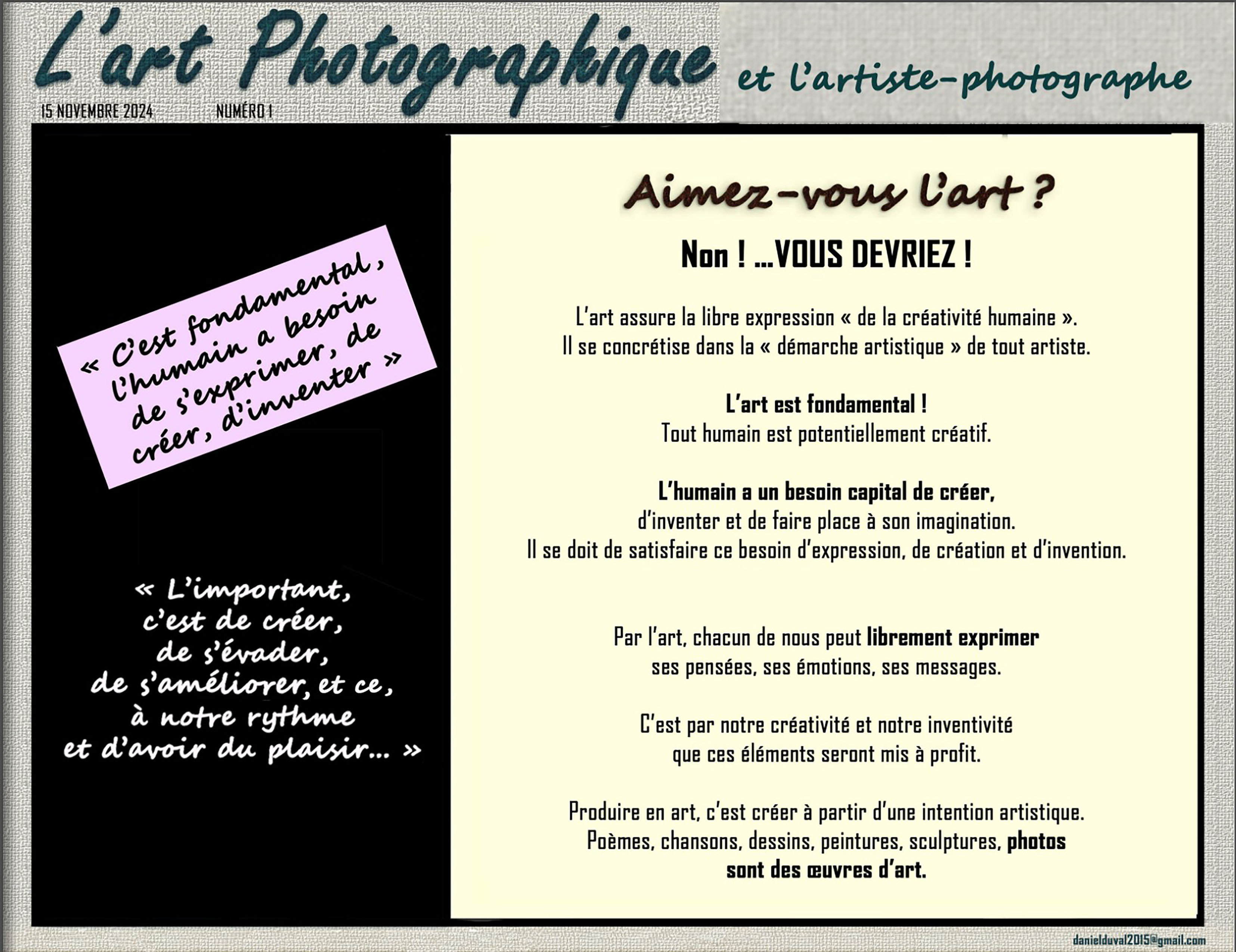 ART PHOTOGRAPHIQUE et l'artiste-photographe NOV2024 No 1