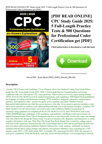 [pdf read online] cpc study guide 2025 5 full-length practice tests & 500 questions for professional