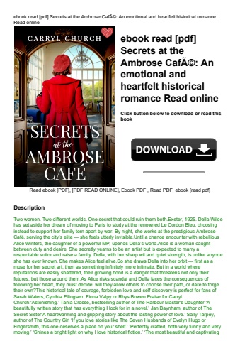 ebook read [pdf] secrets at the ambrose cafãƒâ© an emotional and heartfelt historical romance read o