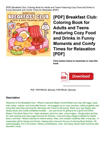 [pdf] breakfast club coloring book for adults and teens featuring cozy food and drinks in funny mome
