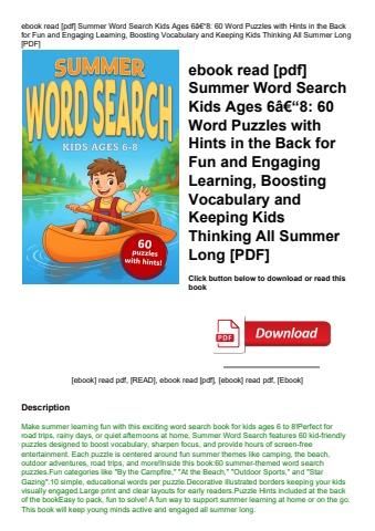 ebook read [pdf] summer word search kids ages 6ã¢â€â“8 60 word puzzles with hints in the back for fu