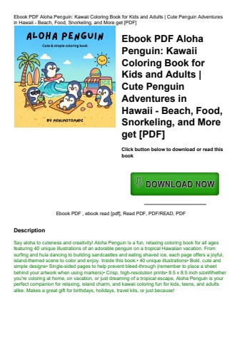 ebook pdf  aloha penguin kawaii coloring book for kids and adults  cute penguin adventures in hawaii