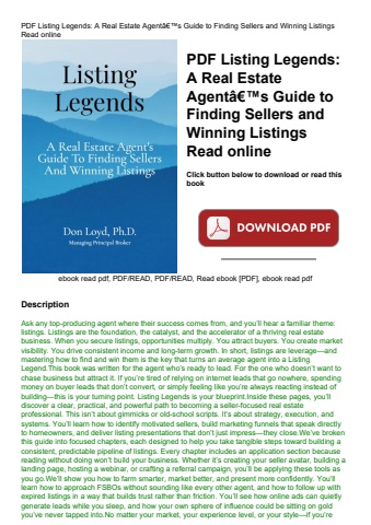 pdf listing legends a real estate agentã¢â€â™s guide to finding sellers and winning listings read on