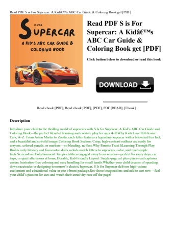 read pdf s is for supercar a kidã¢â€â™s abc car guide & coloring book get [pdf]