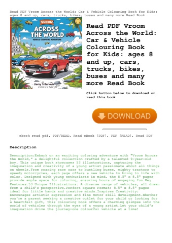read pdf vroom across the world car & vehicle colouring book for kids ages 8 and up  cars  trucks  b