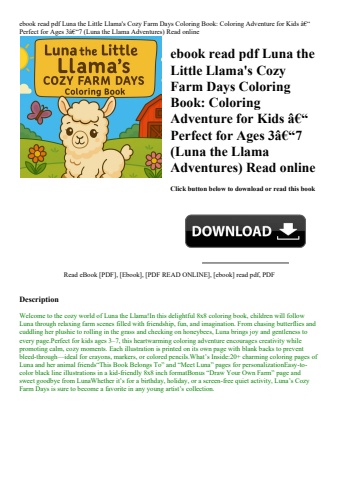 ebook read pdf luna the little llama's cozy farm days coloring book coloring adventure for kids ã¢â€