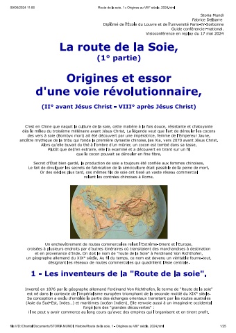 Route de la soie, 1 - Origines au VIII° siècle, 2024.html - Routes de la Soie, 1° partie, origines et essor , 2024