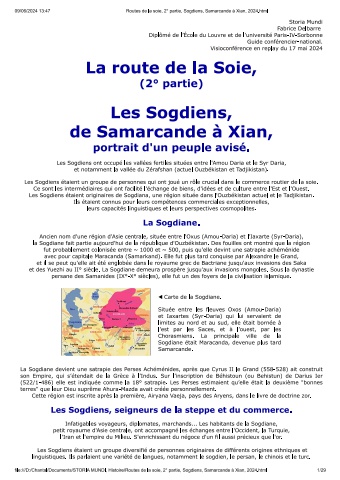 Routes de la Soie, 2° partie, Sogdiens, de Samarcande à Xian, 2024