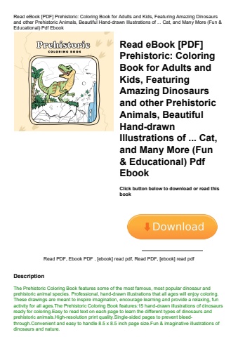 read ebook [pdf] prehistoric coloring book for adults and kids  featuring amazing dinosaurs and othe