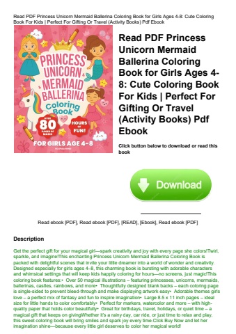 read pdf princess unicorn mermaid ballerina coloring book for girls ages 4-8 cute coloring book for